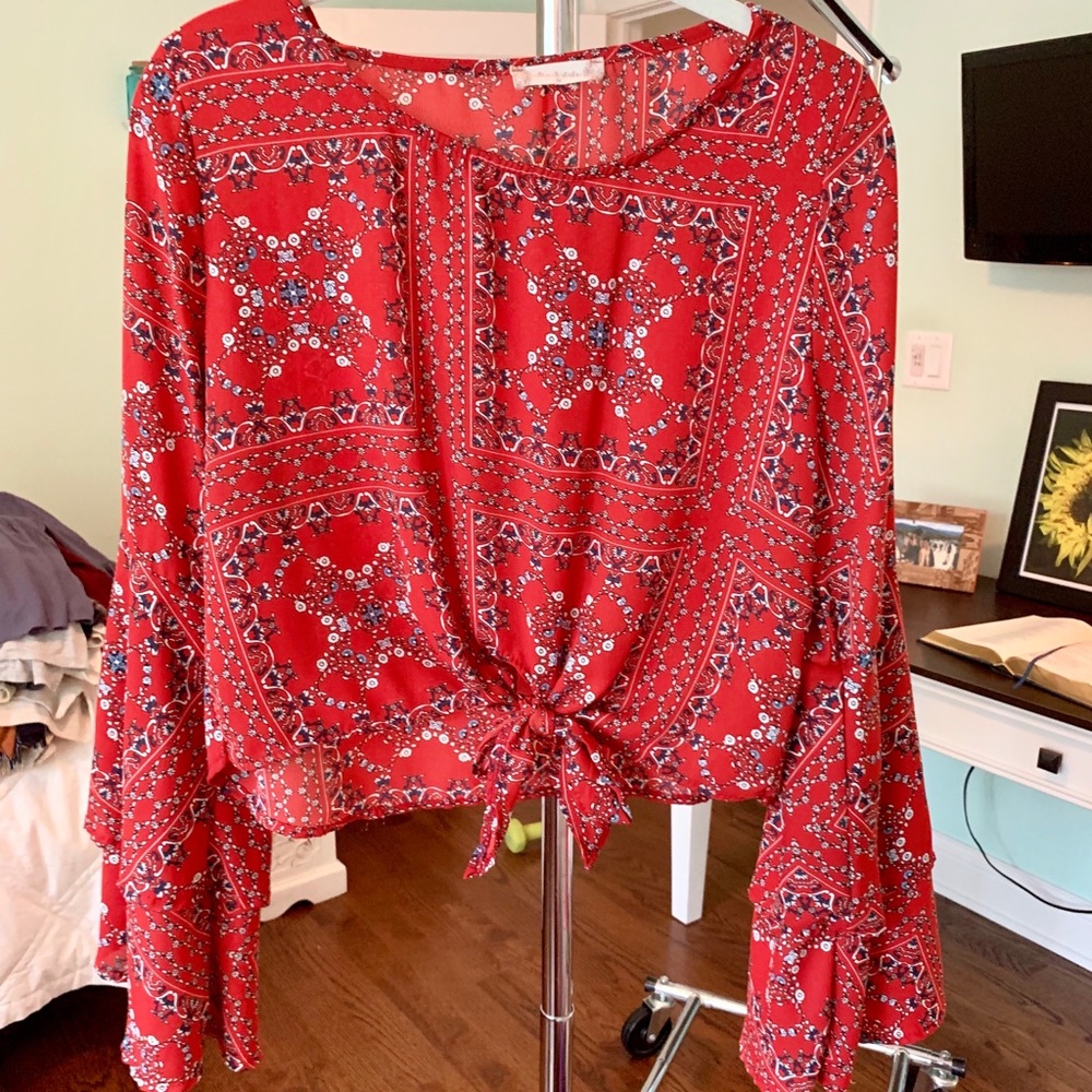 Red and white chiffon shirt